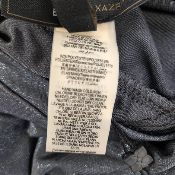 NWT BCBGMaxAzria Blue Metallic Drape Neck Bodysuit Size Small - Picture 7 of 7